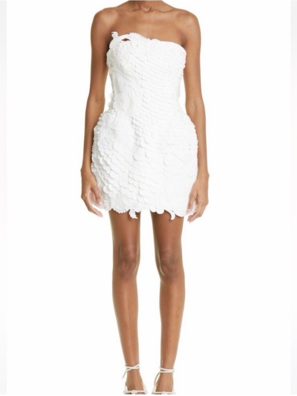 Zimmermann White Strapless Scalloped Mini Dress Tama Filigree